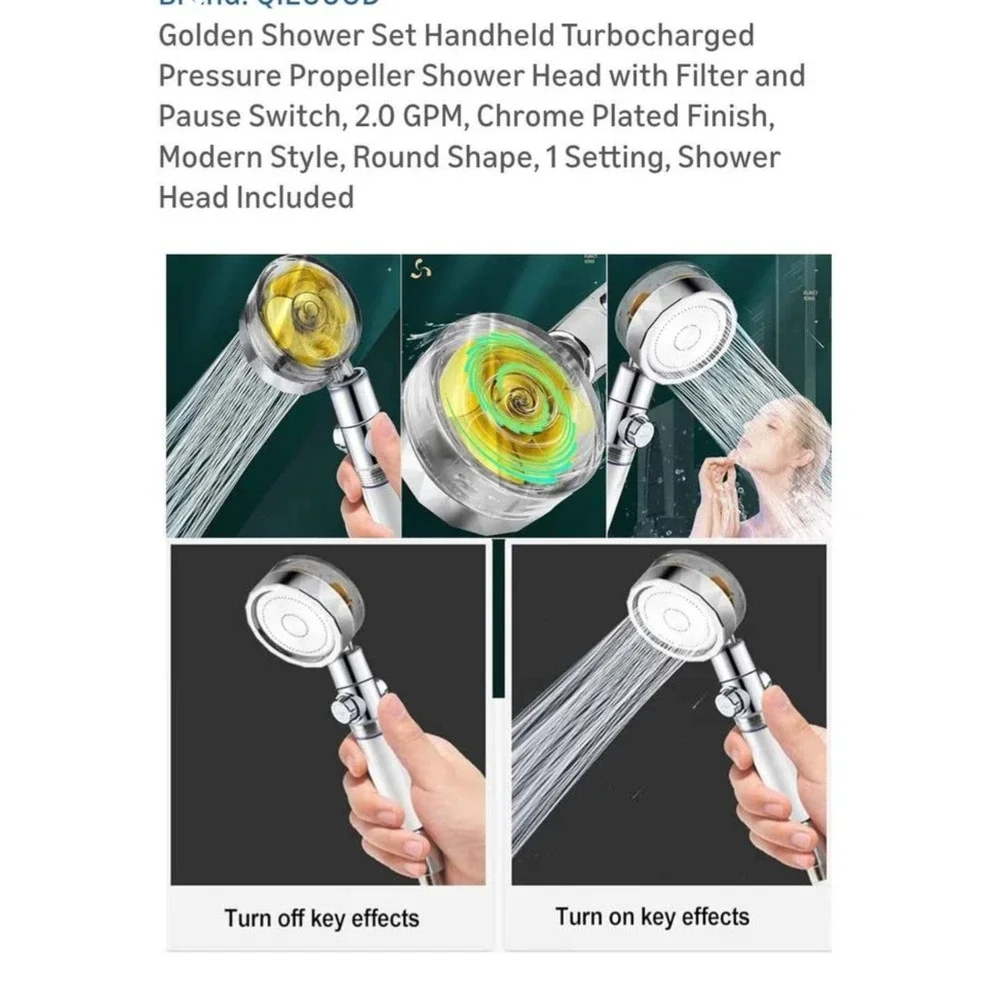 Turbocharged High Pressure Shower Head Filter Chrome Round w/replacement filters